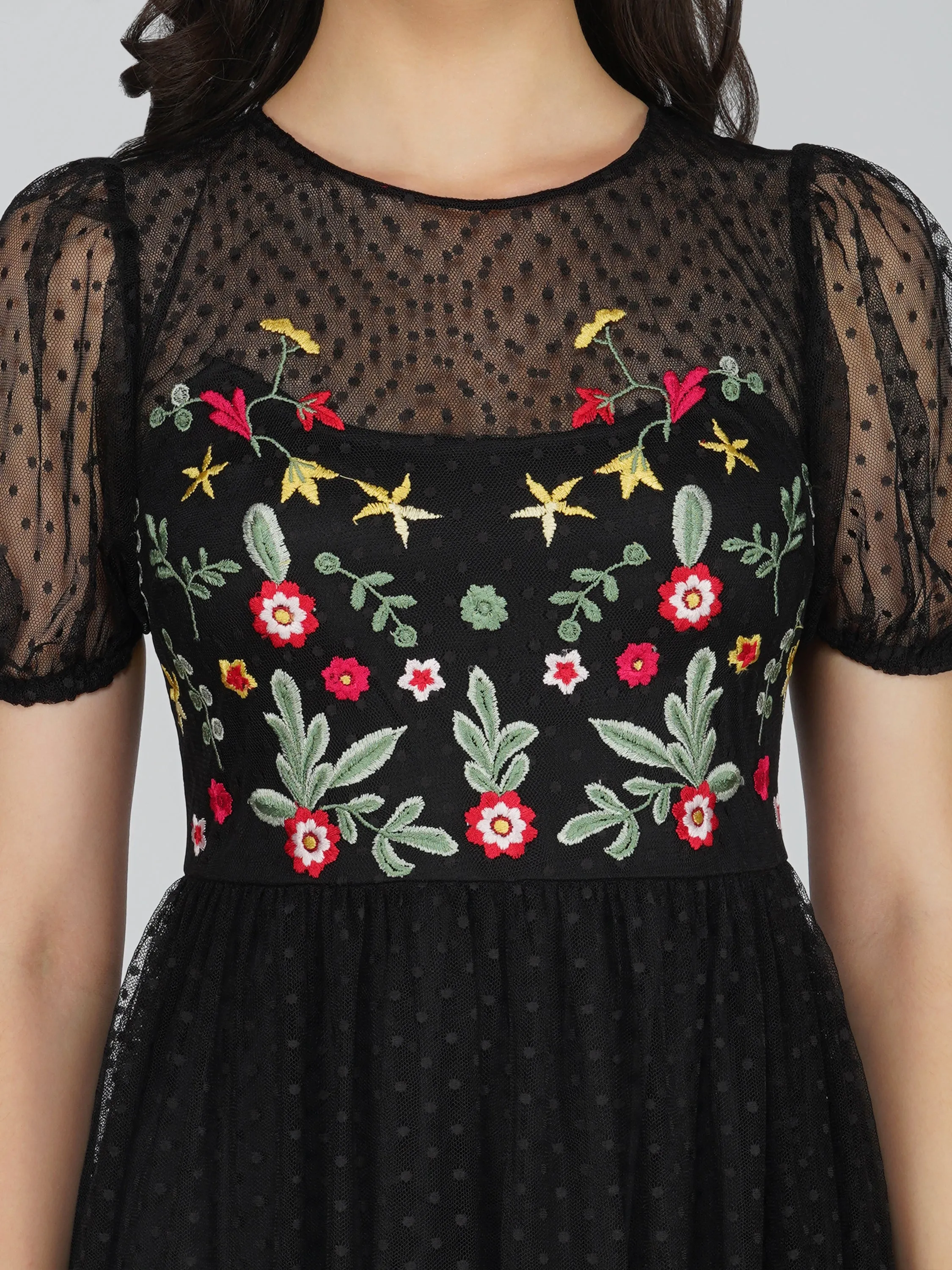 Dahlia Black Embroidered Dress