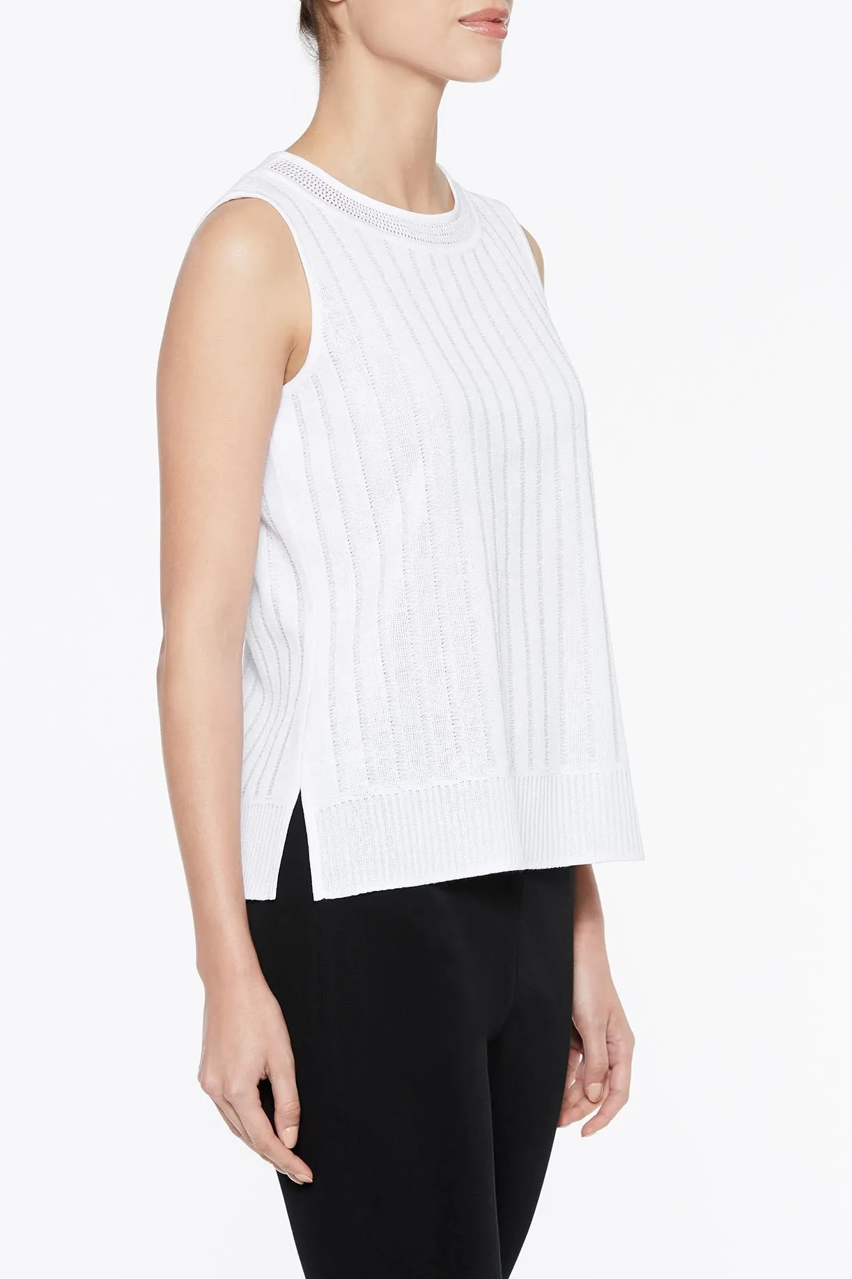 Diagonal Stitch Knit Tank, White