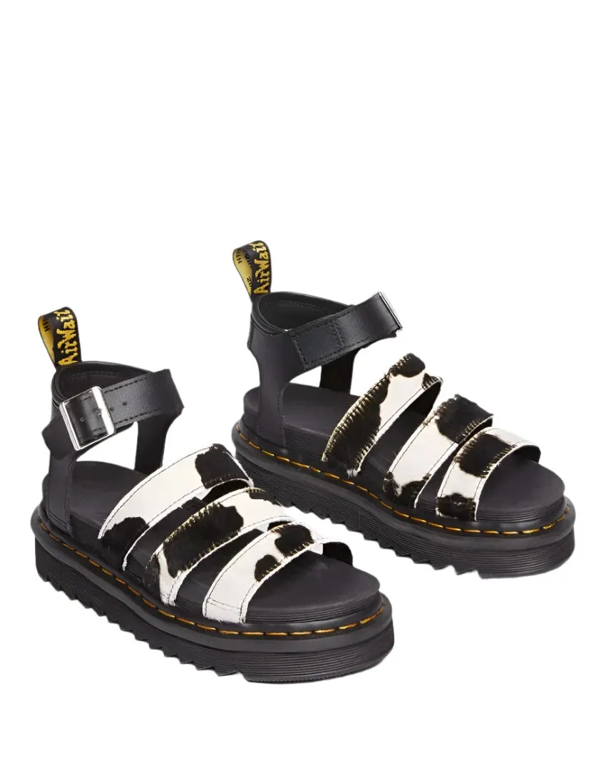 Dr Martens Blaire 3 Strap Sandal Cow Print Hair & Black Athena