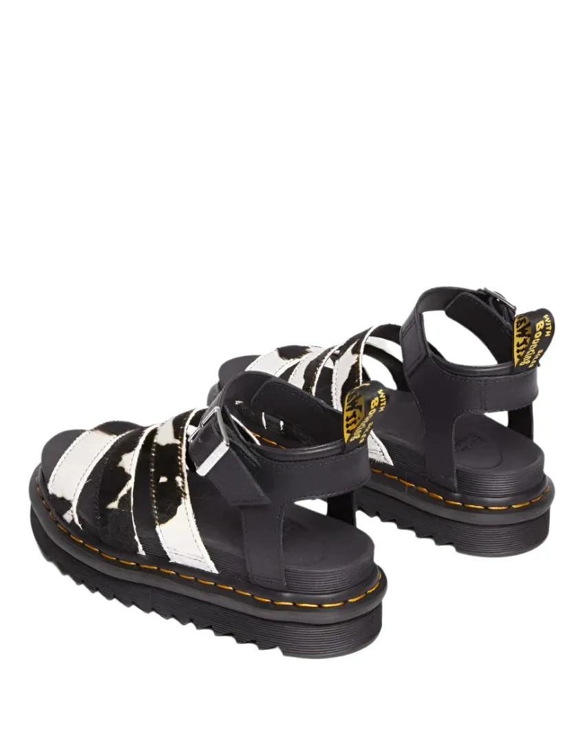 Dr Martens Blaire 3 Strap Sandal Cow Print Hair & Black Athena