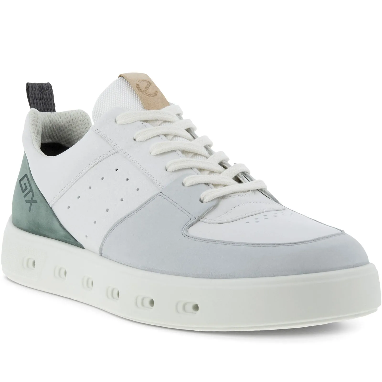 ECCO Mens Street 720 Leather GORE-TEX Trainers - Concrete/Green