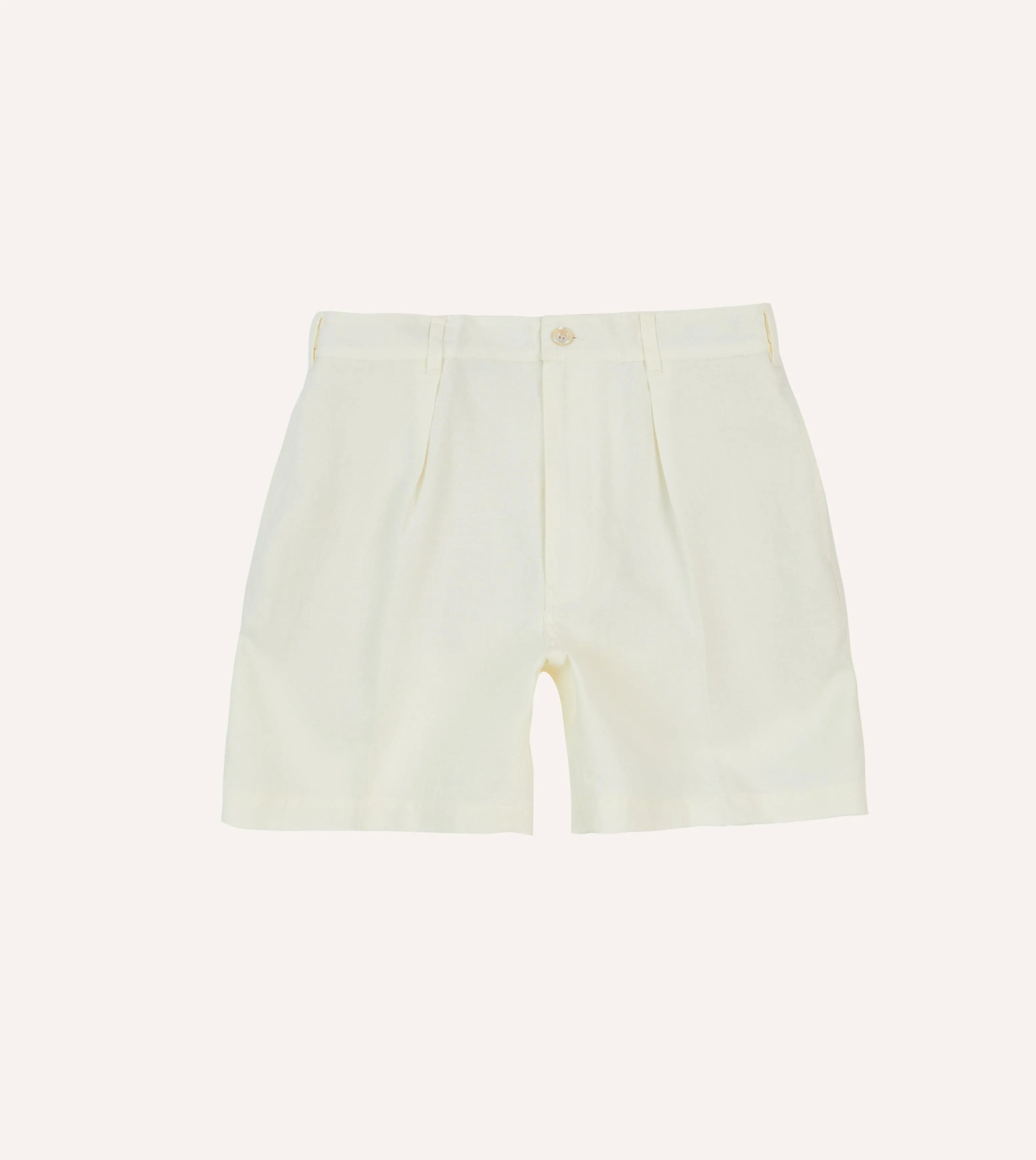 Ecru Linen Single-Pleat Shorts