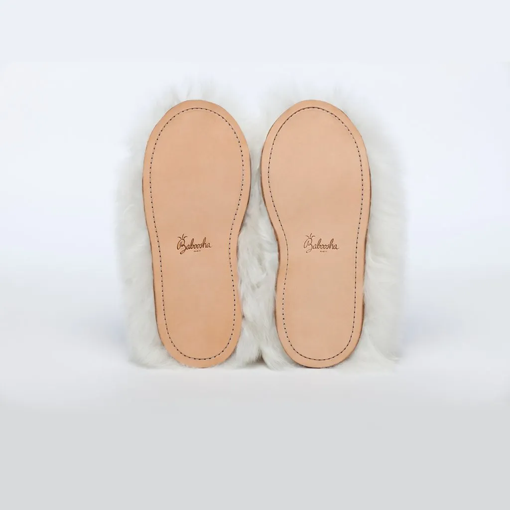 ETHICALLY AND CRUELTY FREE ALPACA SLIPPERS "PEARL WHITE SWIRL"