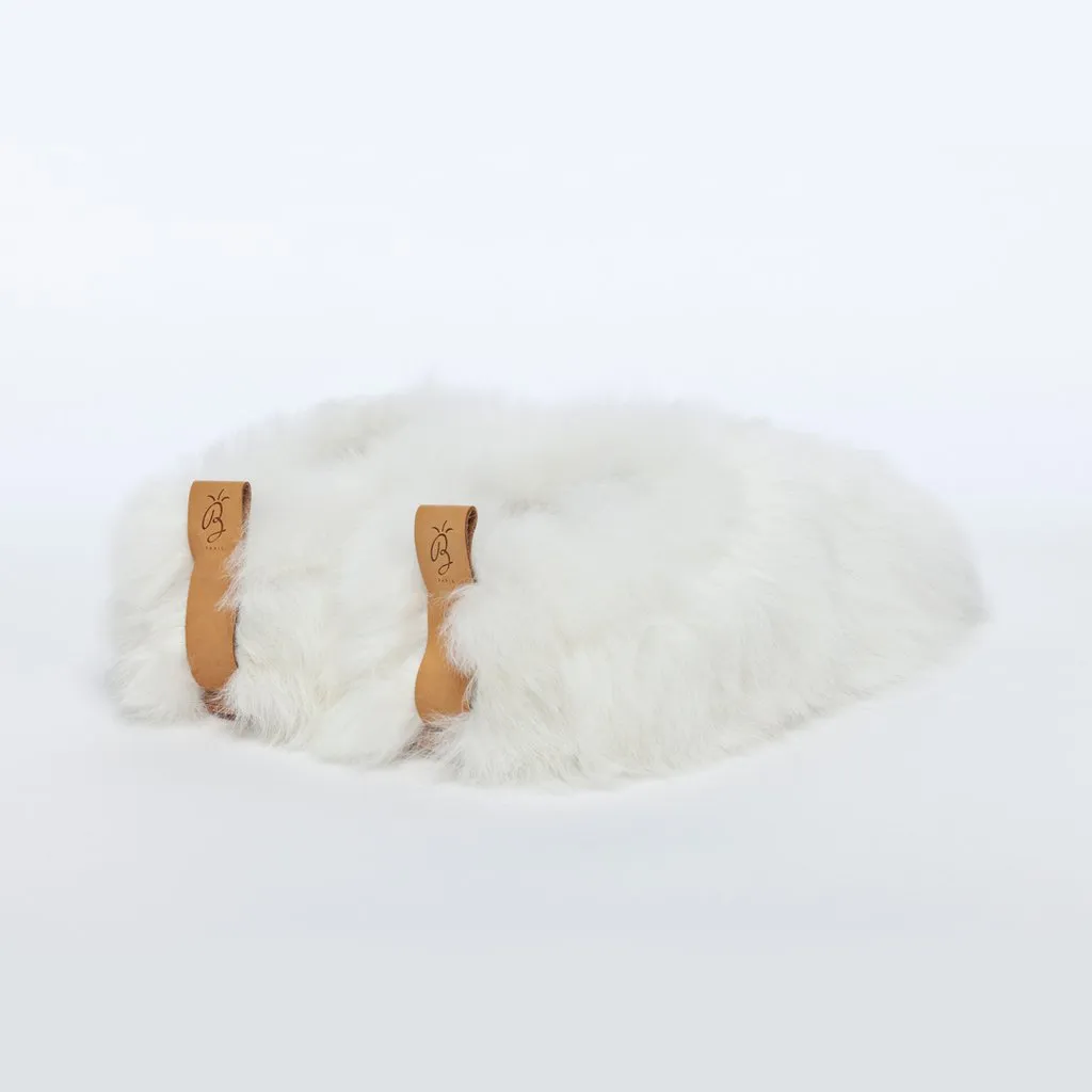 ETHICALLY AND CRUELTY FREE ALPACA SLIPPERS "PEARL WHITE SWIRL"