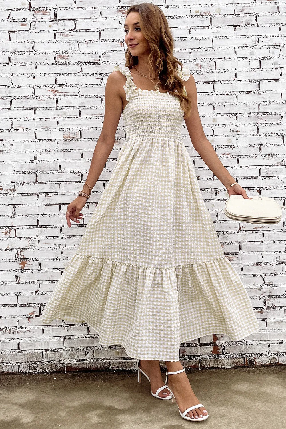 Farmhouse Chic Plaid Ruffle Strap Tiered Maxi Summer Dress