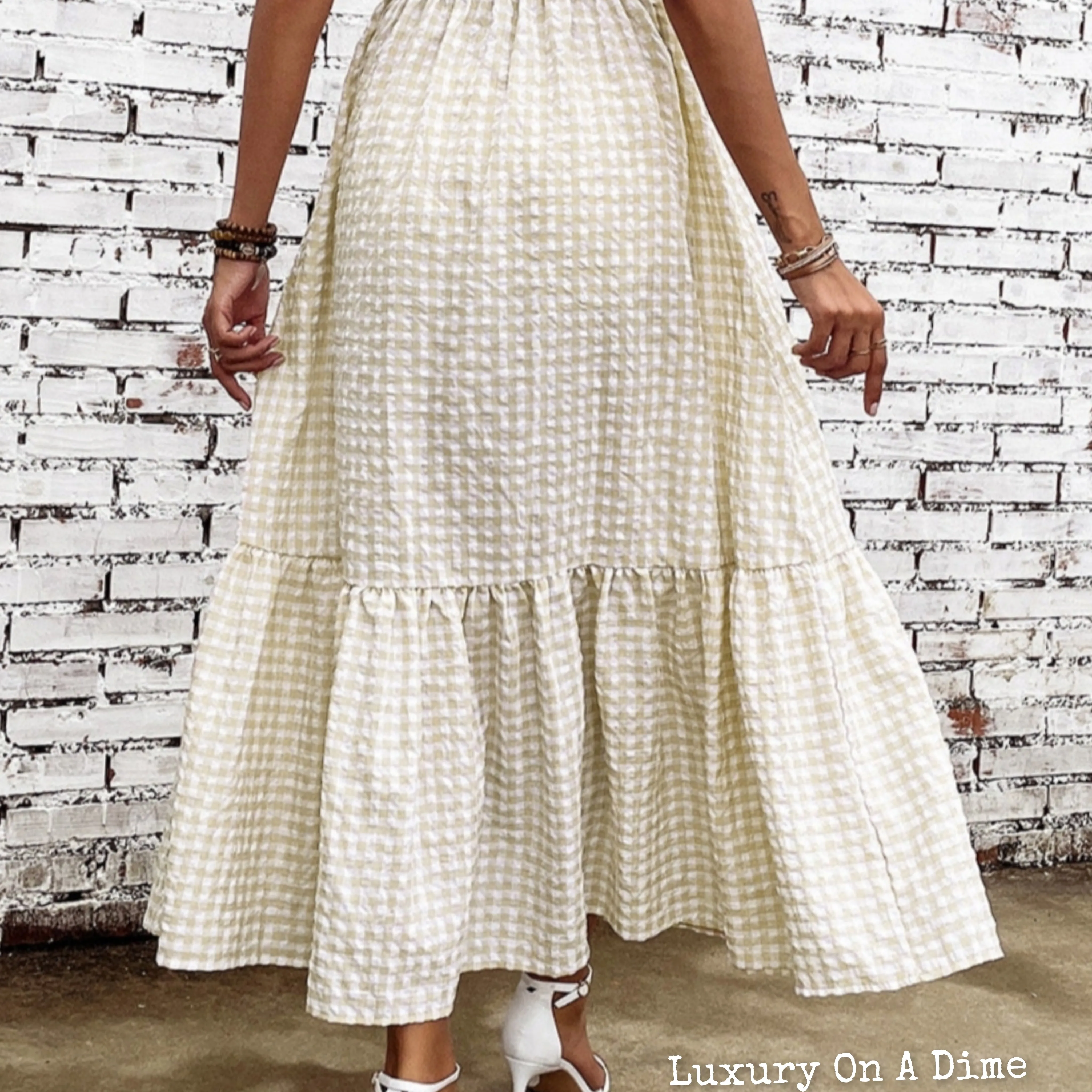 Farmhouse Chic Plaid Ruffle Strap Tiered Maxi Summer Dress