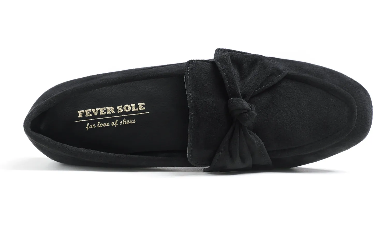 Feversole Women's Fashion Trim Deco Loafer Flats Black Faux Suede Bow Knot