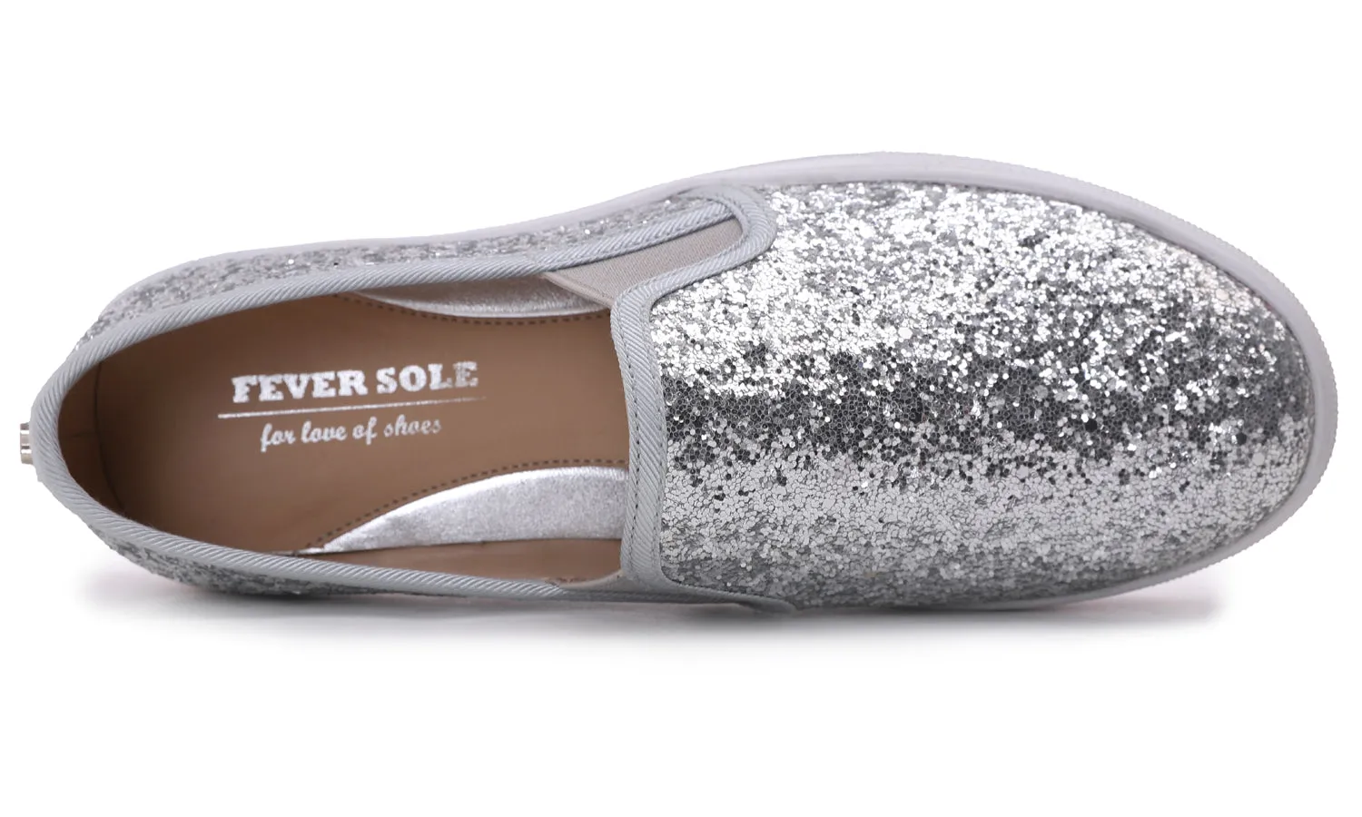 Feversole Women's Glitter Silver Platform Slip On Sneaker Casual Flat Loafers