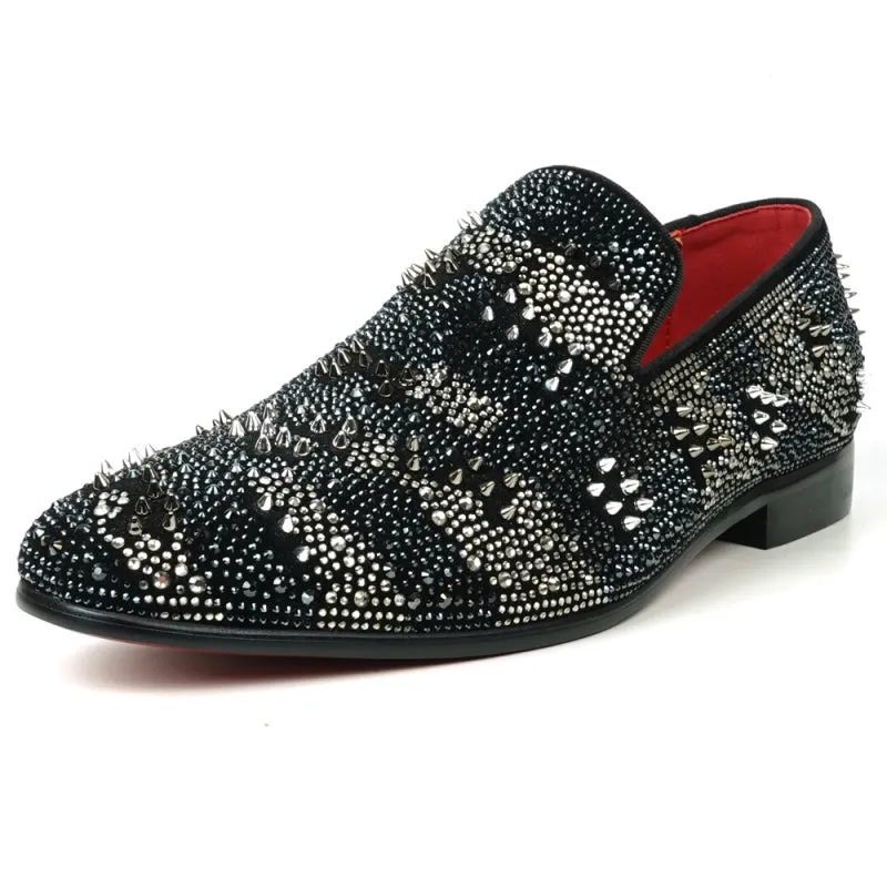 Fiesso Black & Silver Fully Loaded Crystal Loafers