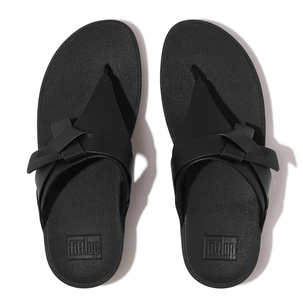 Fitflop Lulu Folded Knot Leather Toe-Post Sandals Black