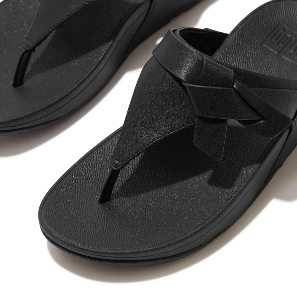 Fitflop Lulu Folded Knot Leather Toe-Post Sandals Black