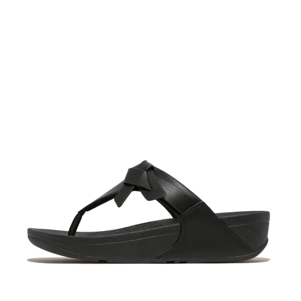 Fitflop Lulu Folded Knot Leather Toe-Post Sandals Black