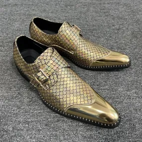 Geometric Buckle Strap Pointed Toe Loafers