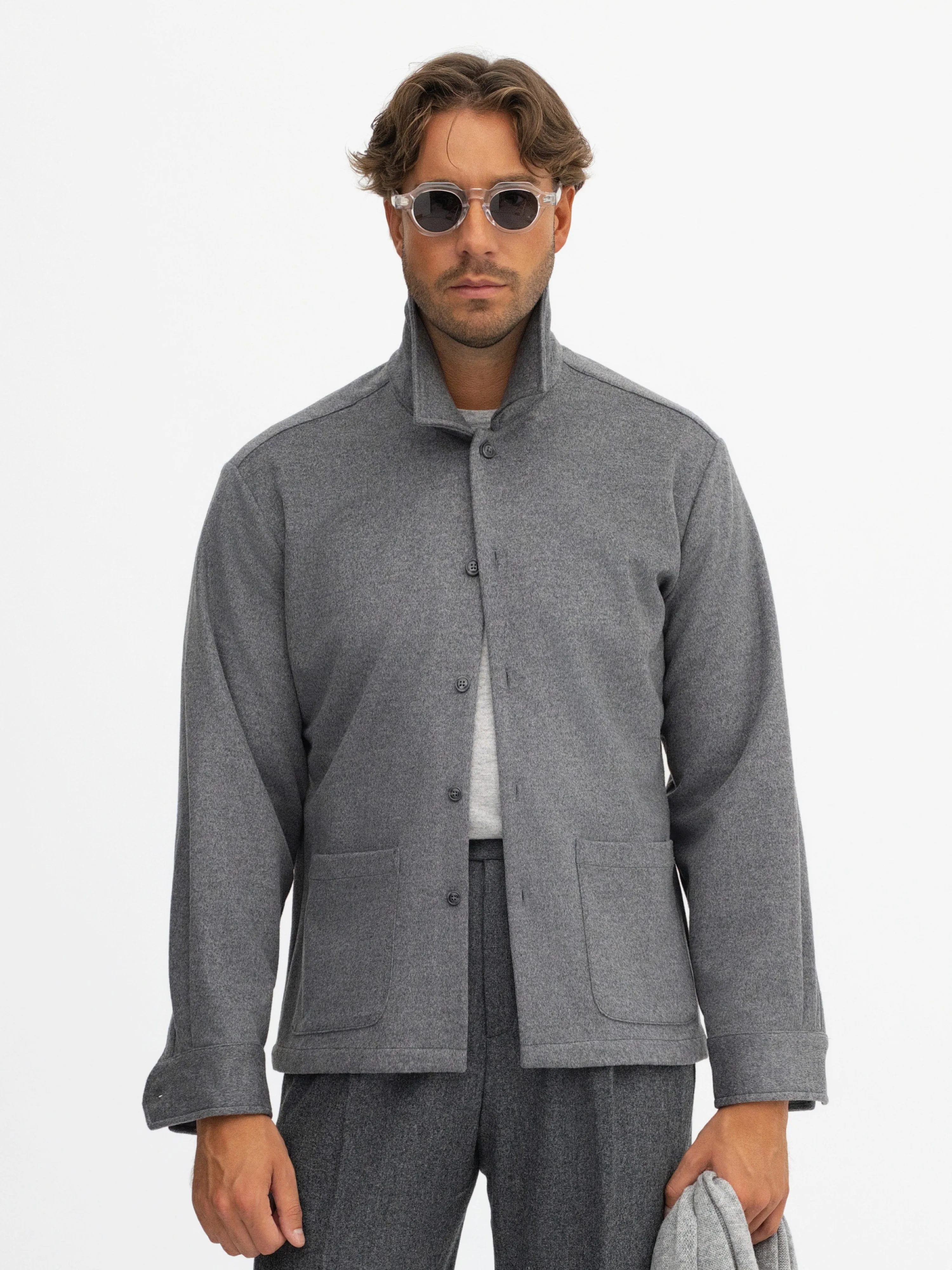 Grey Cashmere Wool Shirt Jacket