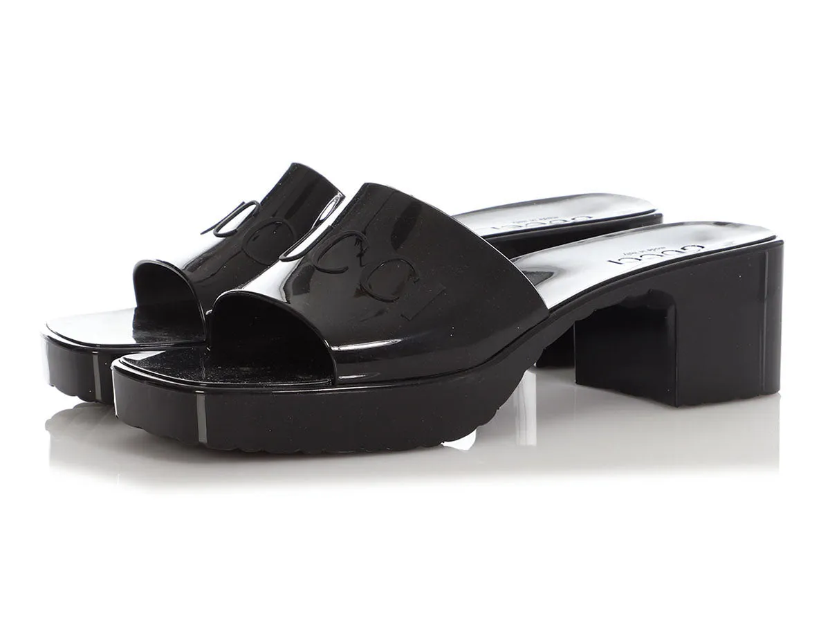 Gucci Black Rubber Chunk Heel Slide Sandals