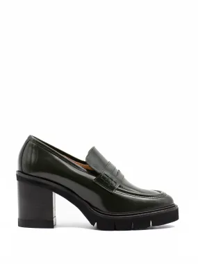 Heeled Loafers in Green Patent