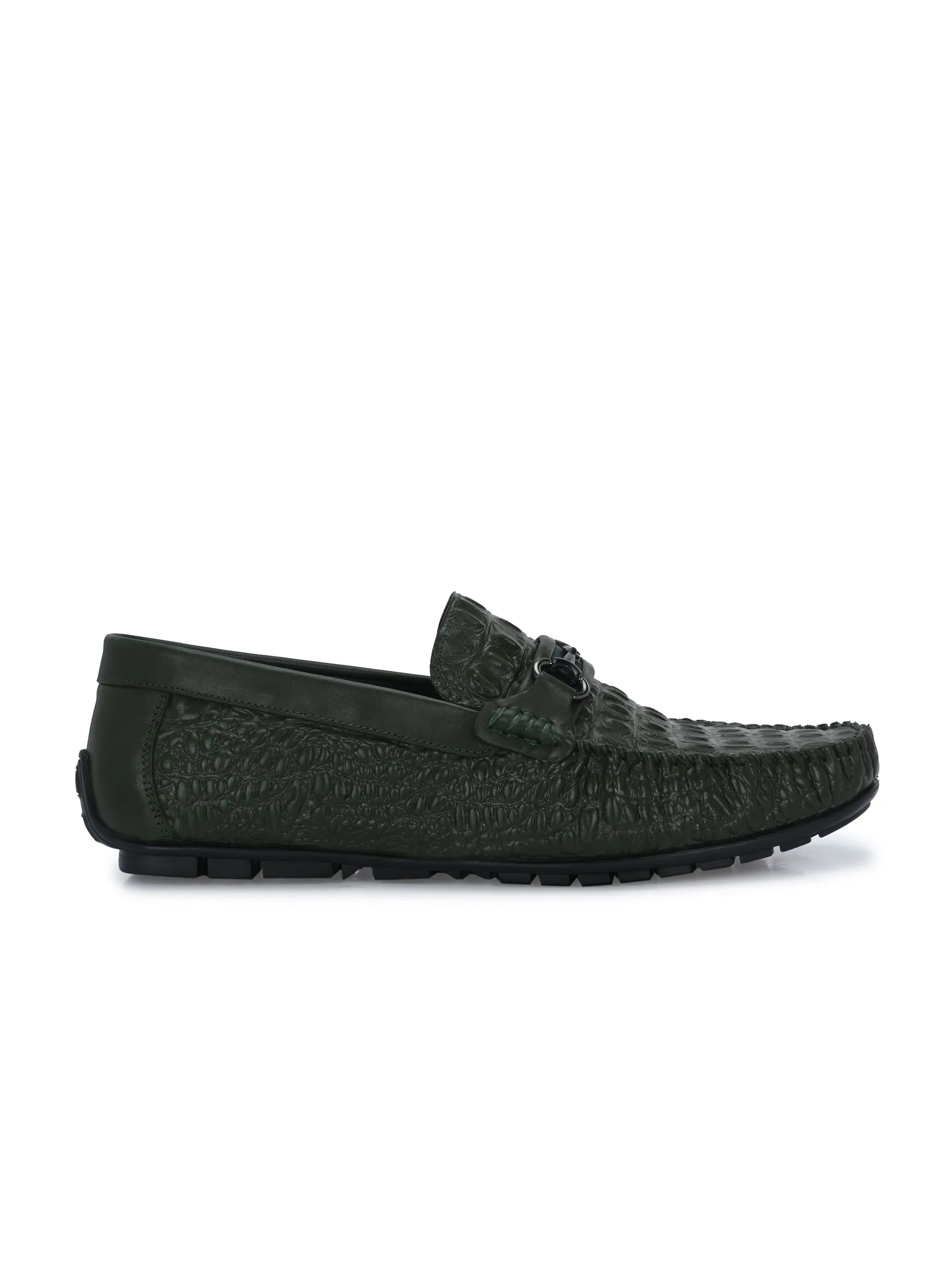 Hitz Men's Green Leather Casual Slip on Loafers