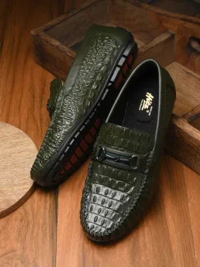 Hitz Men's Green Leather Casual Slip on Loafers