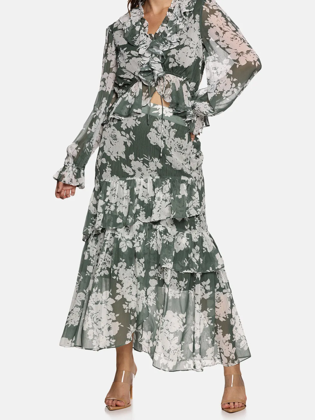 IS.U Floral Green Skirt and Top Co-ord set