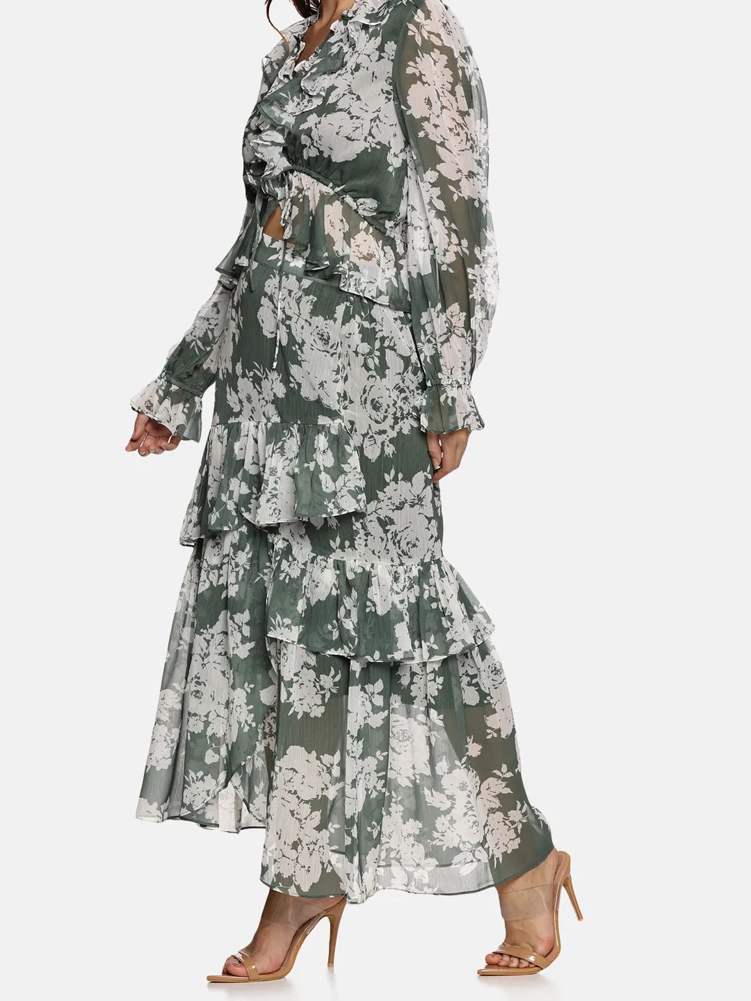 IS.U Floral Green Skirt and Top Co-ord set