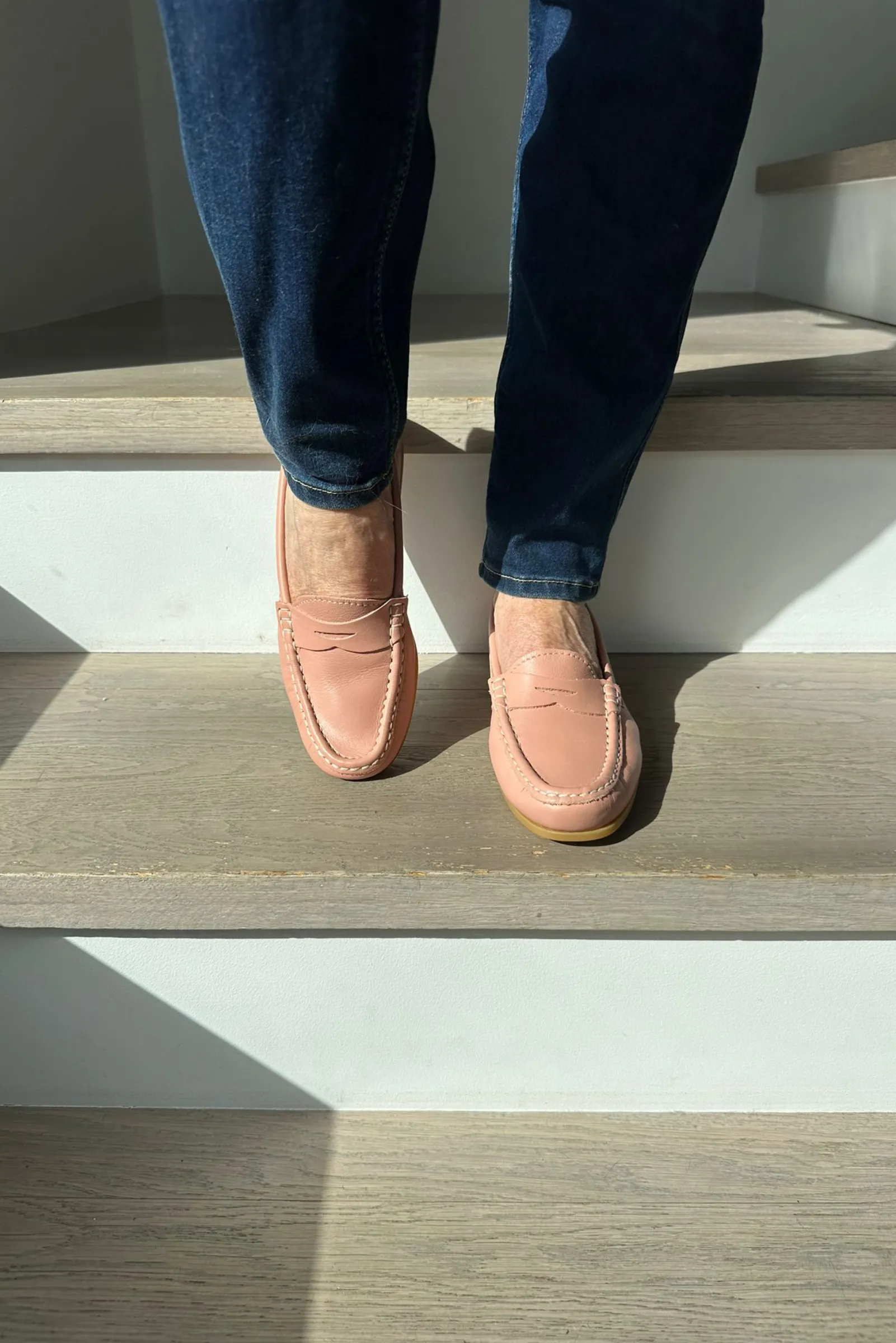 Italian Leather Loafers - Soft Coral Pink