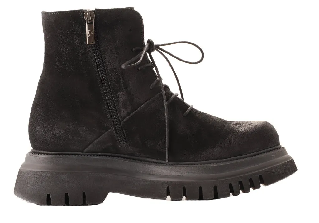 Lofina Suede Black Lace Up Boot