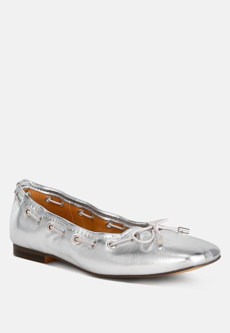 Marlow Metallic Eyelet Detail Bow Ballerinas