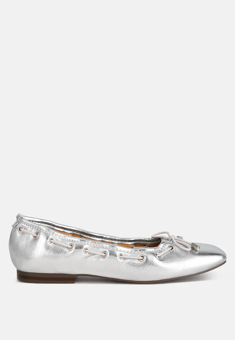 Marlow Metallic Eyelet Detail Bow Ballerinas