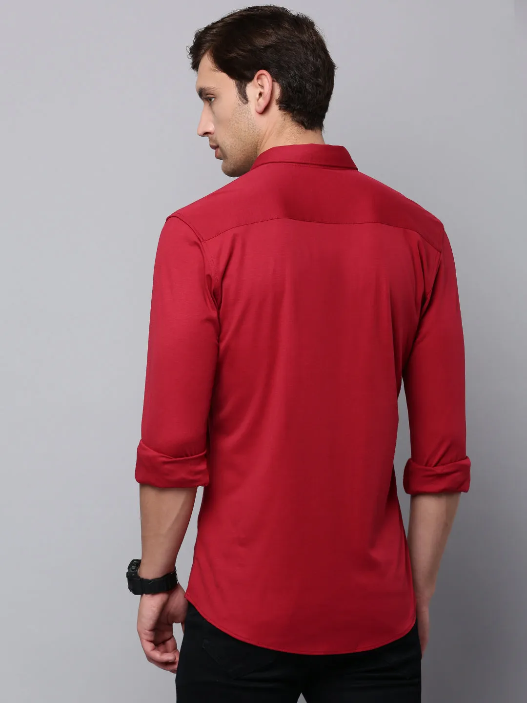 Men Red Solid Casual Shirt