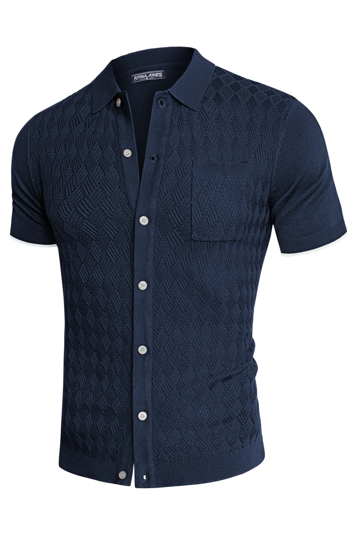 Men's Polo Cardigan Shirt Short Sleeve Textured Button Down Knit Polo Shirts