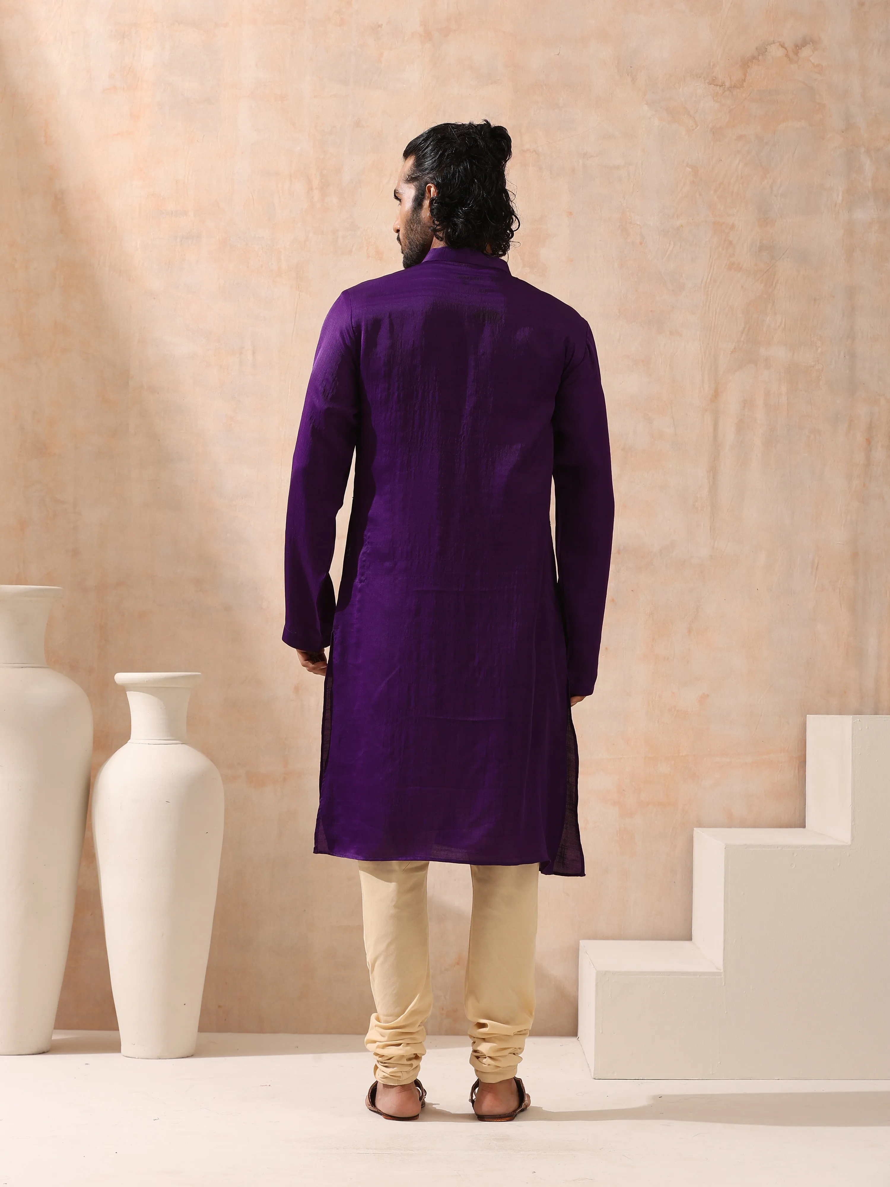 Mens Purple Kurta with Gold Buttons