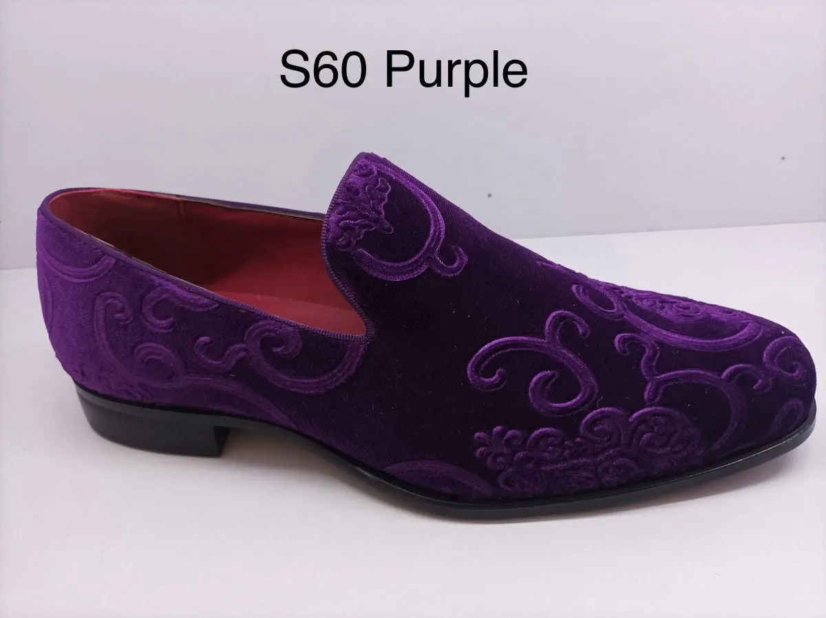 Men's Purple Velvet Material Paisley Fashion Loafer Shoes Style-S60