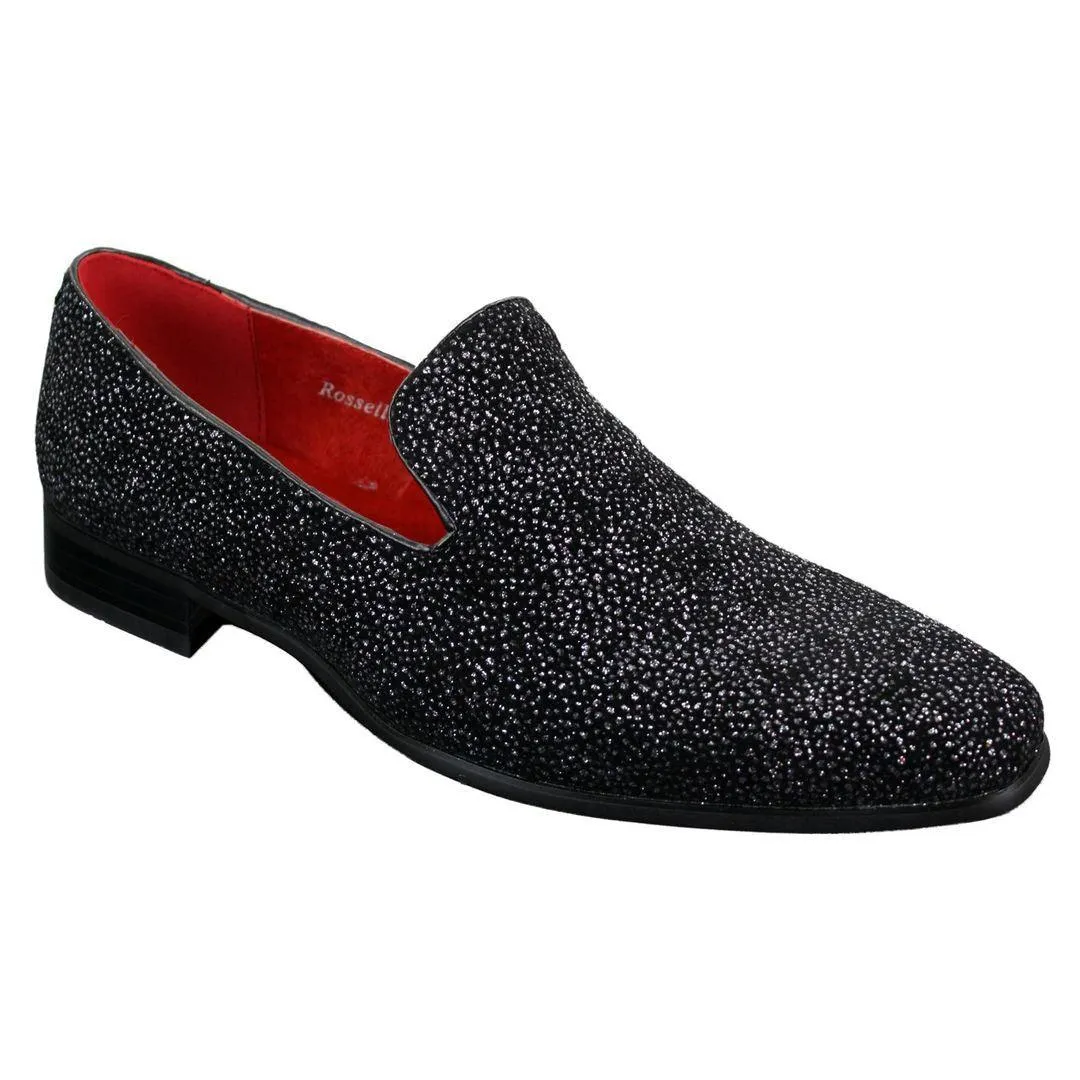 Mens Shiny Glitter Black White Party Smart Formal Slip On Loafers Leather Shoes