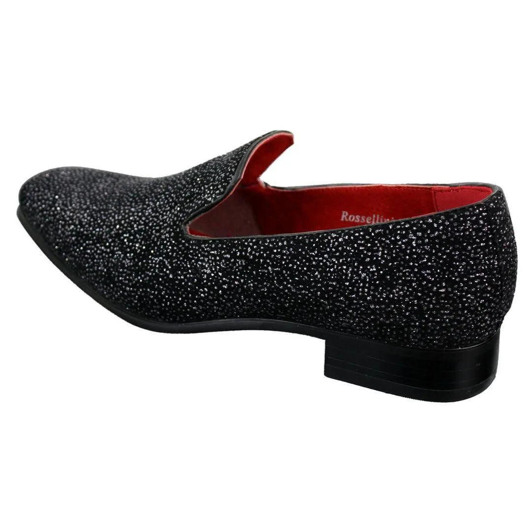 Mens Shiny Glitter Black White Party Smart Formal Slip On Loafers Leather Shoes