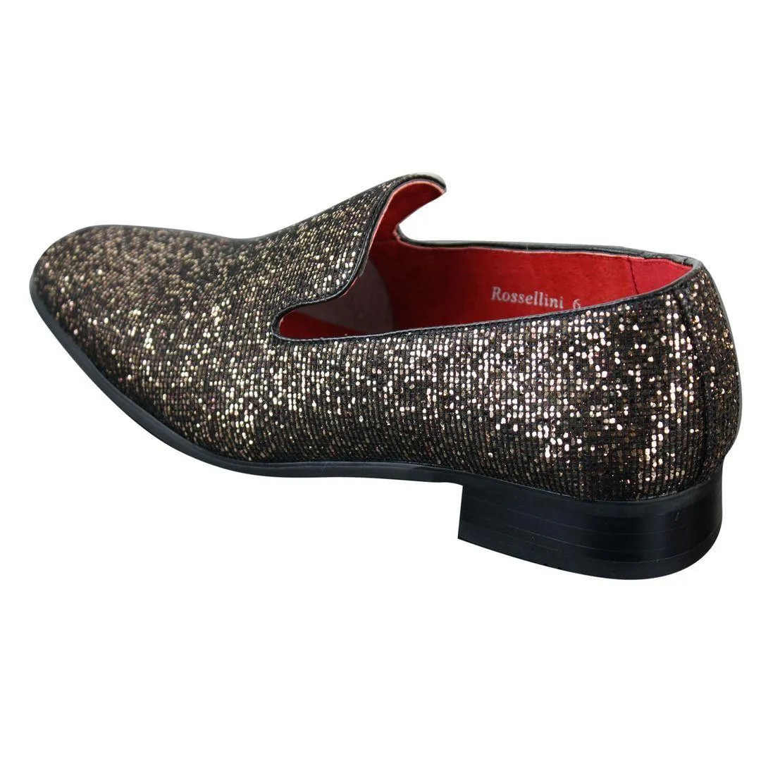 Mens Shiny Silver Gold Black Slip On Glitter Shoes Party Smart Patent Leather