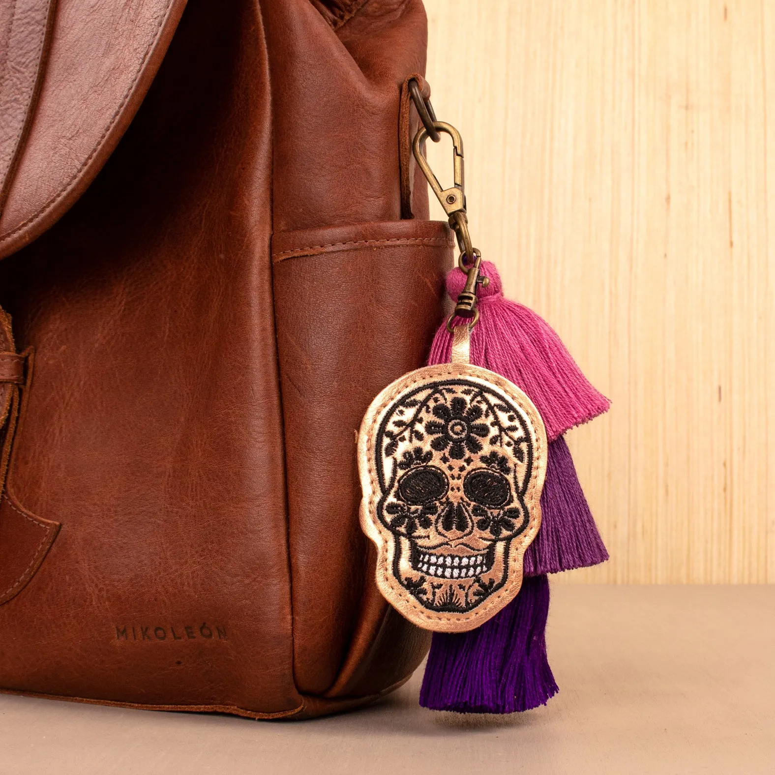 MK221670 - Skull Rose Gold & Purple Tassels [Leather Bag Accessory]