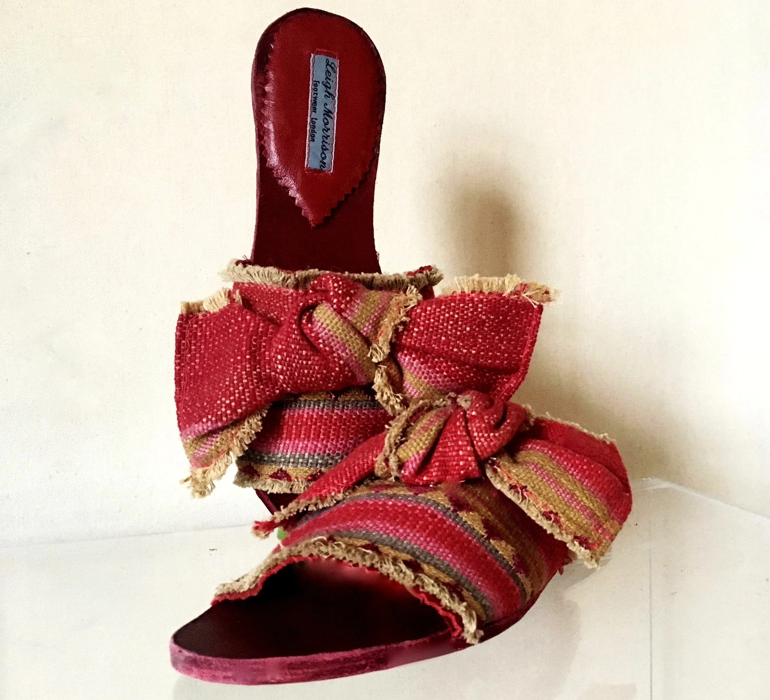 Moroccan carpet stripe with Bow Pink and Grey Sandals/Sliders