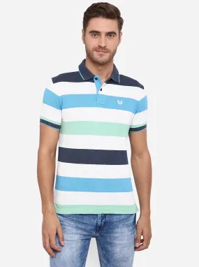 Multicolor Striped Slim Fit Polo T-Shirt | Greenfibre