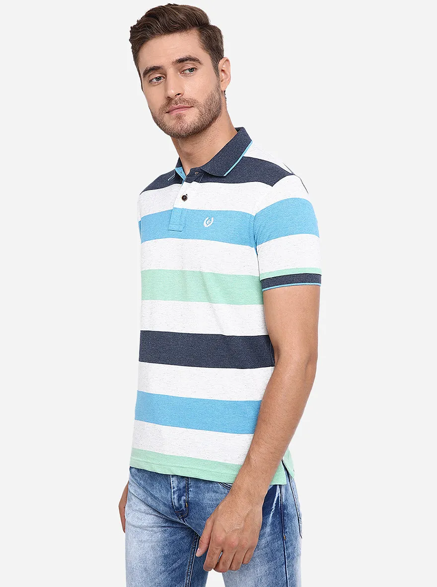 Multicolor Striped Slim Fit Polo T-Shirt | Greenfibre