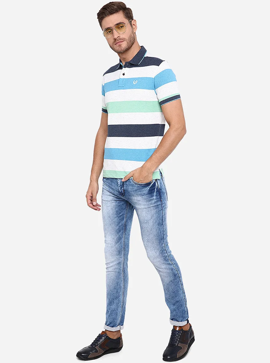 Multicolor Striped Slim Fit Polo T-Shirt | Greenfibre