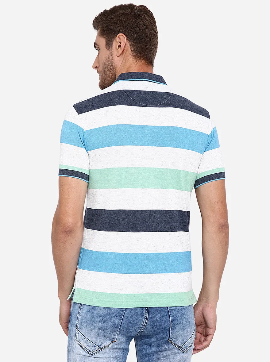 Multicolor Striped Slim Fit Polo T-Shirt | Greenfibre