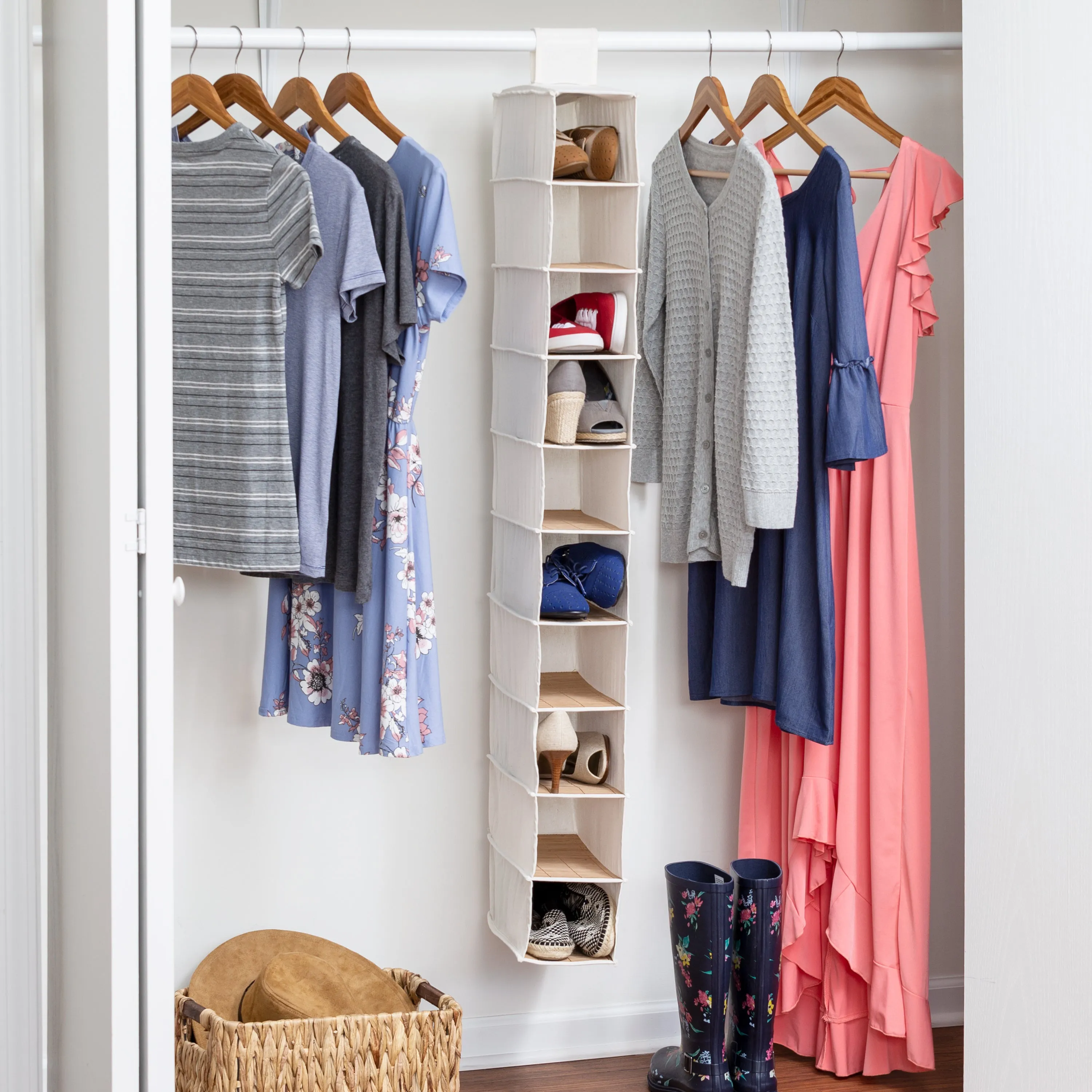 Natural/Bamboo 10-Tier Hanging Shoe Organizer