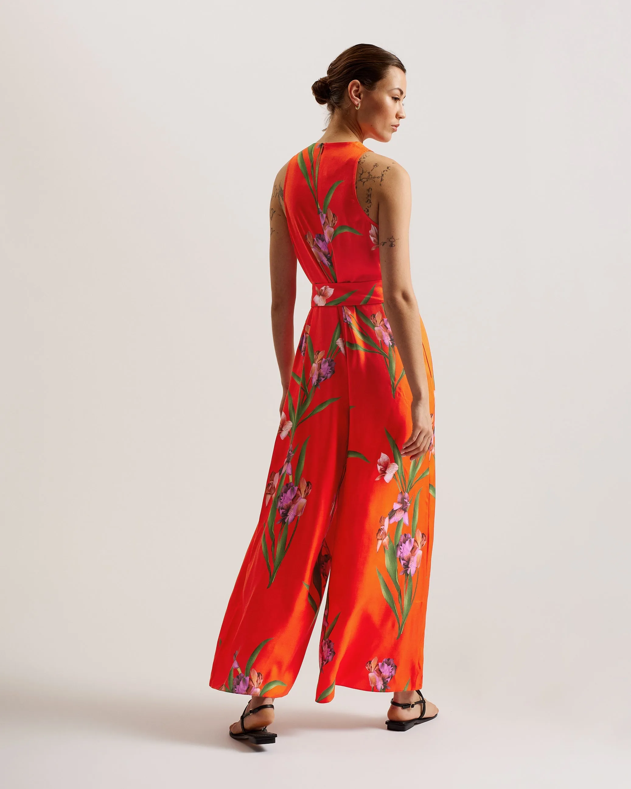 Parikia Halterneck Jumpsuit With Drape Neck Brt-Red