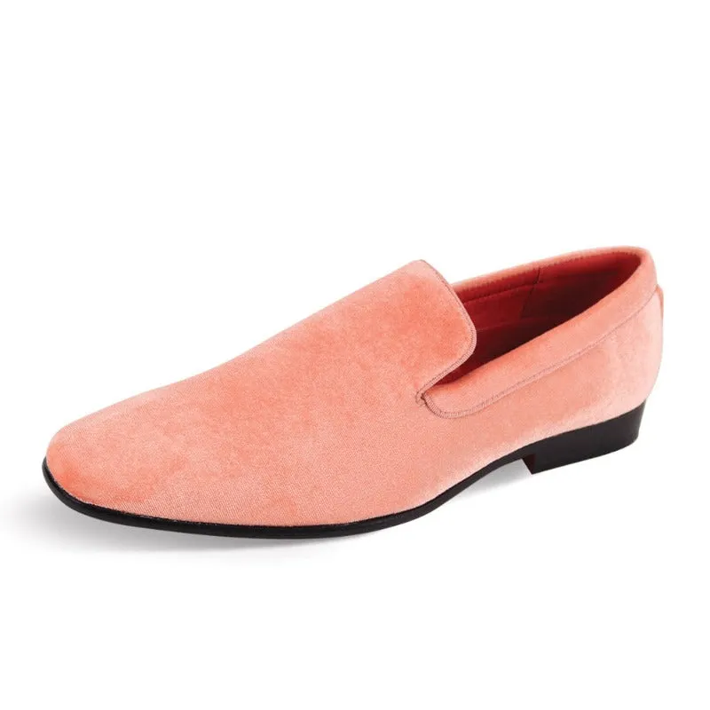 Peach Orange Men's Smokers Loafers Dress Velvet Slip-On Shoes