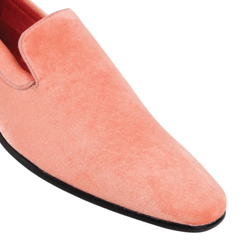 Peach Orange Men's Smokers Loafers Dress Velvet Slip-On Shoes