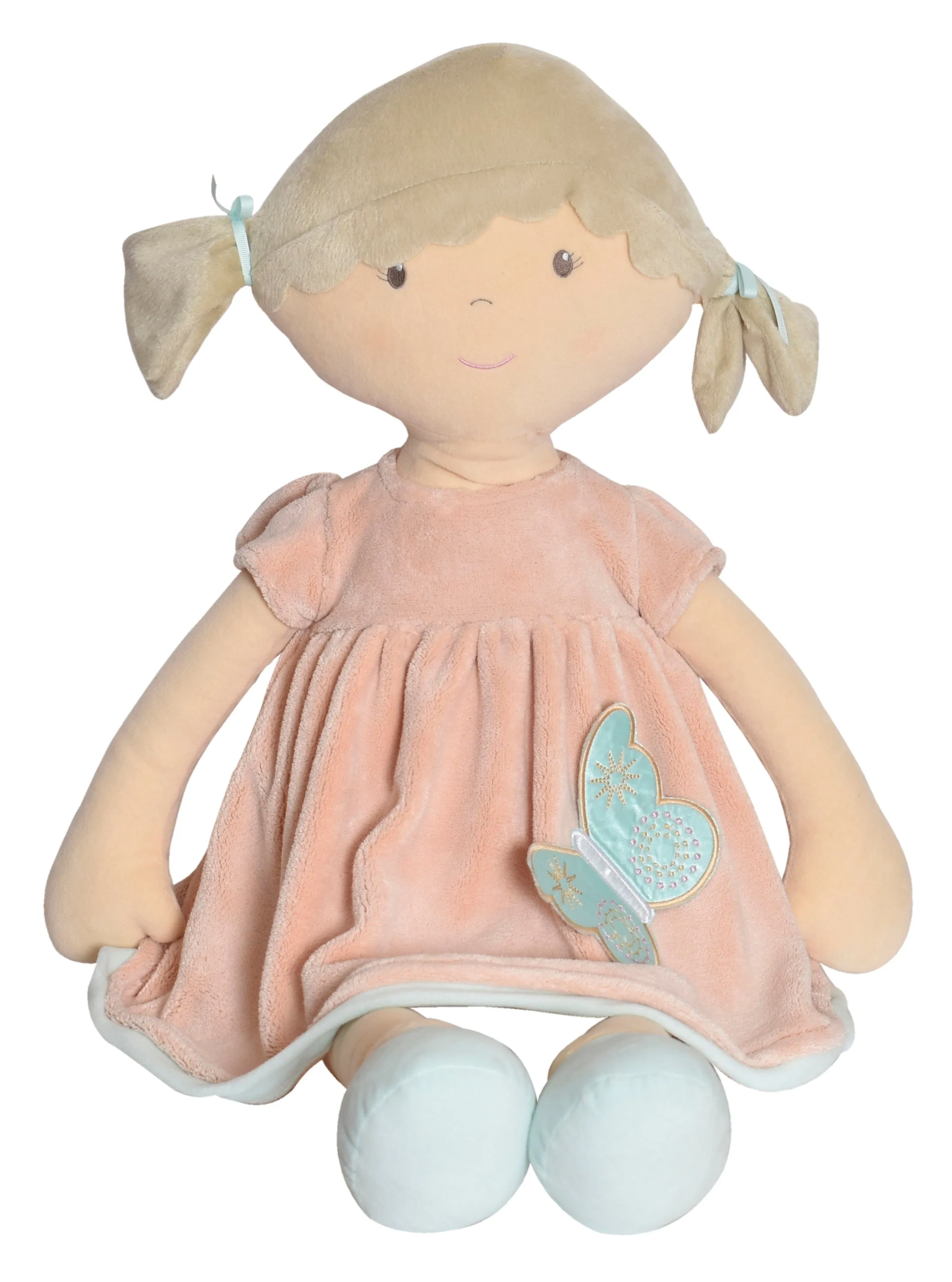 Pia X-Large Doll Brown Hair in Peach and Blue Dress