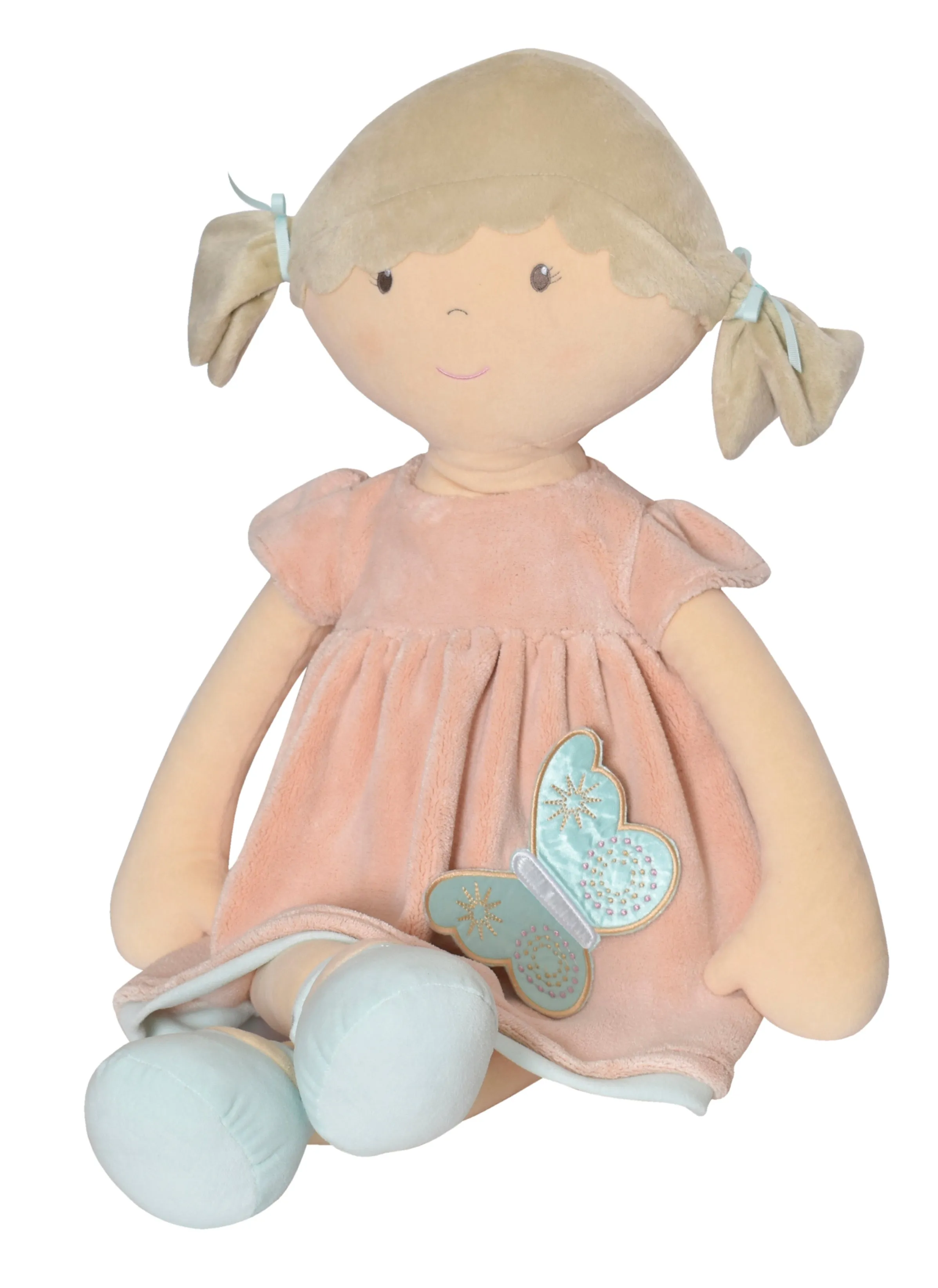 Pia X-Large Doll Brown Hair in Peach and Blue Dress