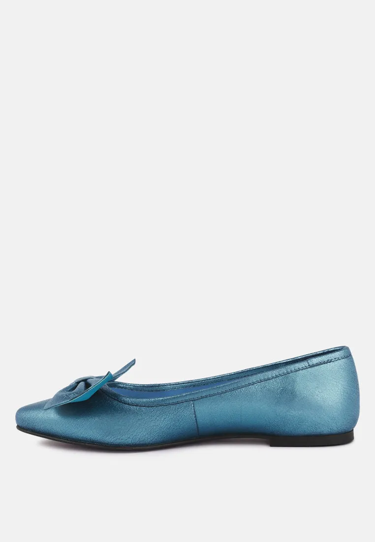 PIE-TRIBE Metallic Bow Ballerinas in Blue