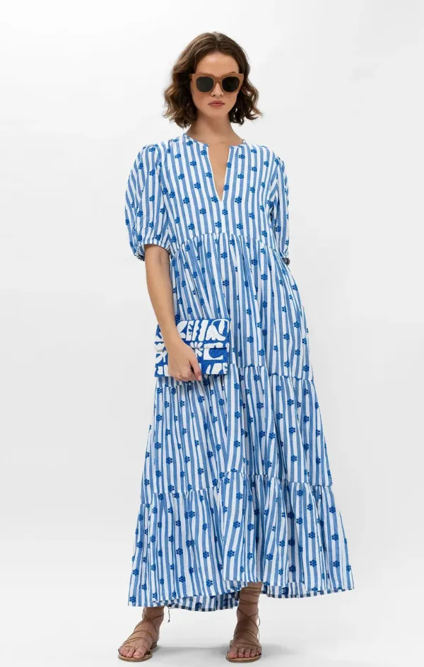 Puff Sleeve Maxi Capri Blue