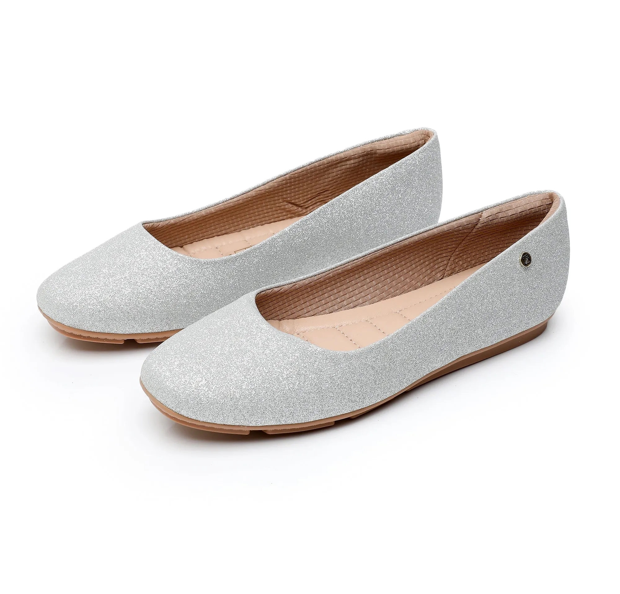 "Sparkle in Comfort: Piccadilly Glitter Silver Slip-On Ballerina Shoes" (122.005)